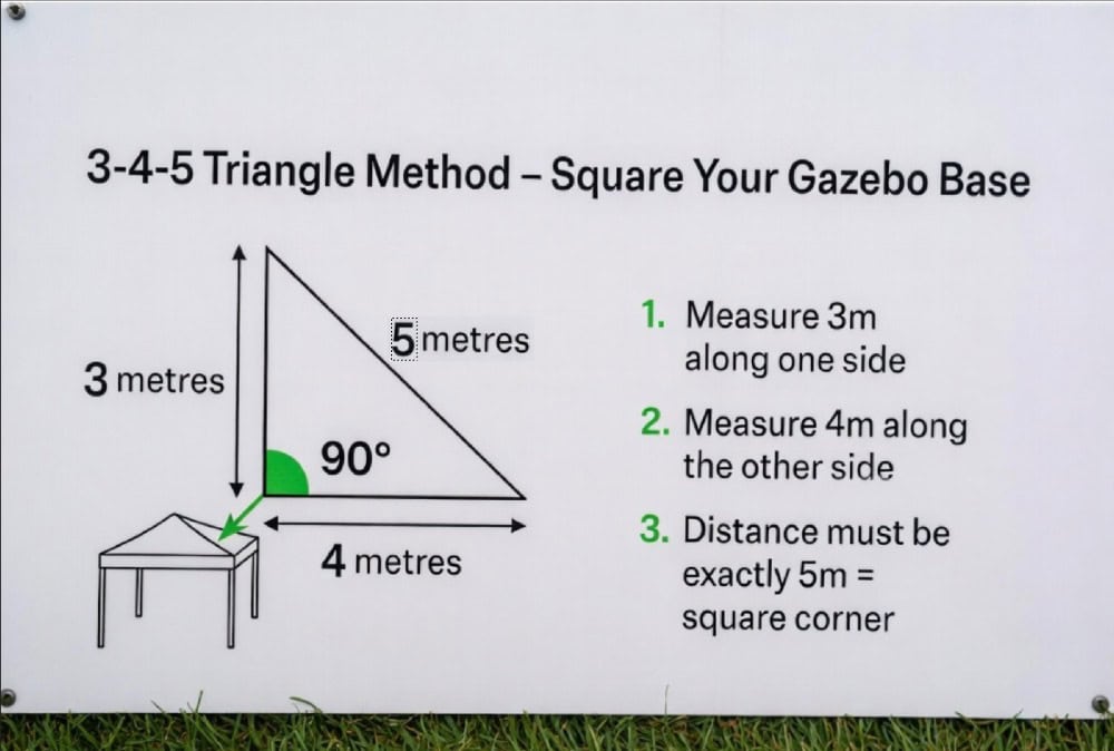 3-4-5 trisngle method diagram to square gazebo corners DIY Australia