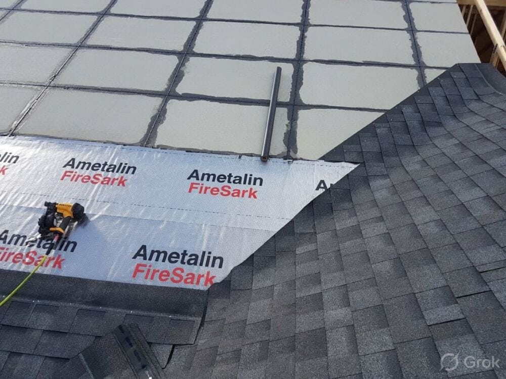 Outdoor Gazebos Australia 4 Fire-resistant asphalt shingle roof system showing 12mm cement sheet deck with sealed joints, fire-retardant underlayment, and installed iko shingles – suitable for bal zones